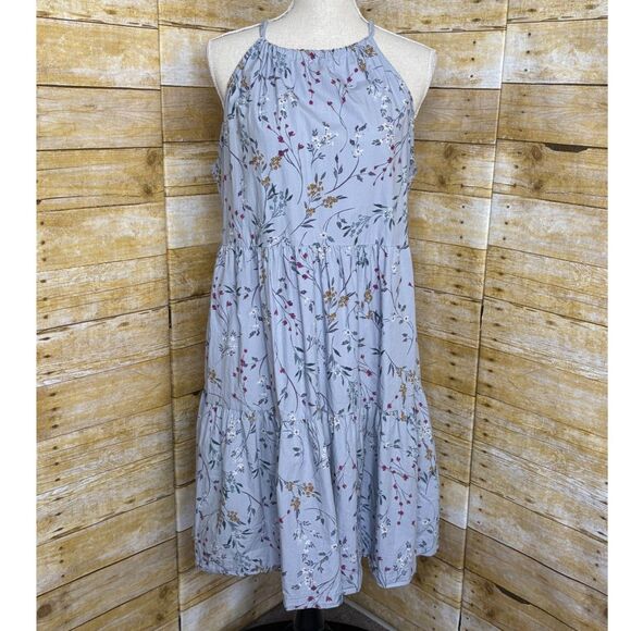 a new day Dresses & Skirts - A NEW DAY BLUE FLORAL HALTER TIERED BABYDOLL MINI DRESS BOHO BOTANICAL SZ. LRG